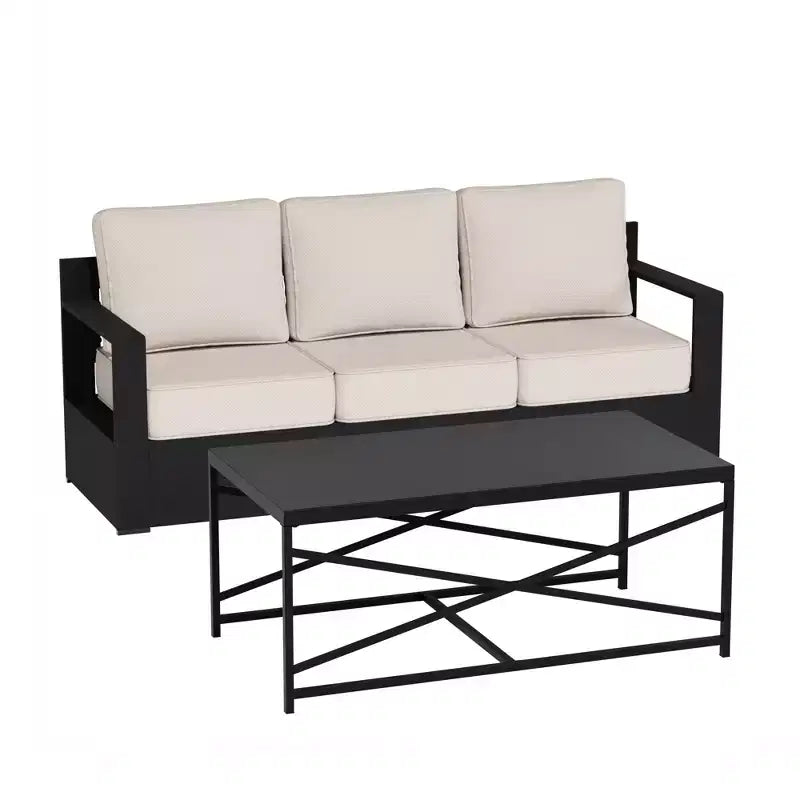 Ensemble canapé 3 places et table basse d'extérieur UPTIOT avec tissu résistant aux intempéries