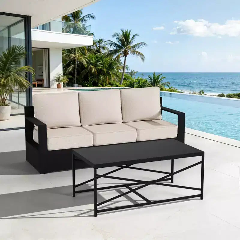 Ensemble canapé 3 places et table basse d'extérieur UPTIOT avec tissu résistant aux intempéries