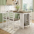 Farmhouse 5 Pieces Counter Height Dining Set with Chairs for 4, Wooden Rectangular Table with Storage Shelves and Bar Wine Compartment
