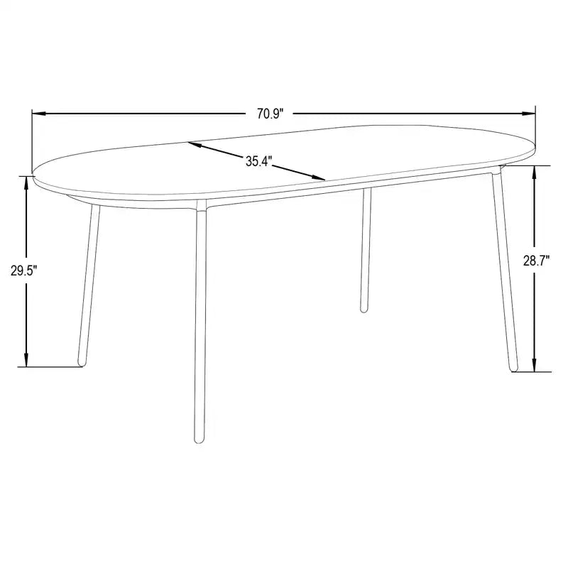 Ensemble de salle à manger 7 pièces LeisureMod Tule avec cadre en acier, 6 chaises de salle à manger rembourrées et table de salle à manger ovale de 180 cm avec plateau en bois