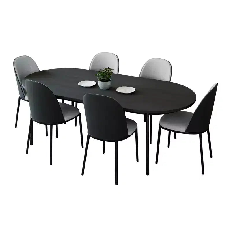 Ensemble de salle à manger 7 pièces LeisureMod Tule avec cadre en acier, 6 chaises de salle à manger rembourrées et table de salle à manger ovale de 180 cm avec plateau en bois