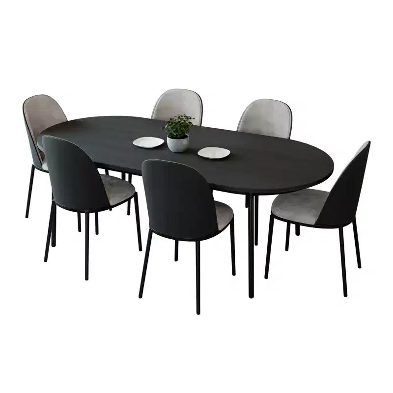 Ensemble de salle à manger 7 pièces LeisureMod Tule avec cadre en acier, 6 chaises de salle à manger rembourrées et table de salle à manger ovale de 180 cm avec plateau en bois
