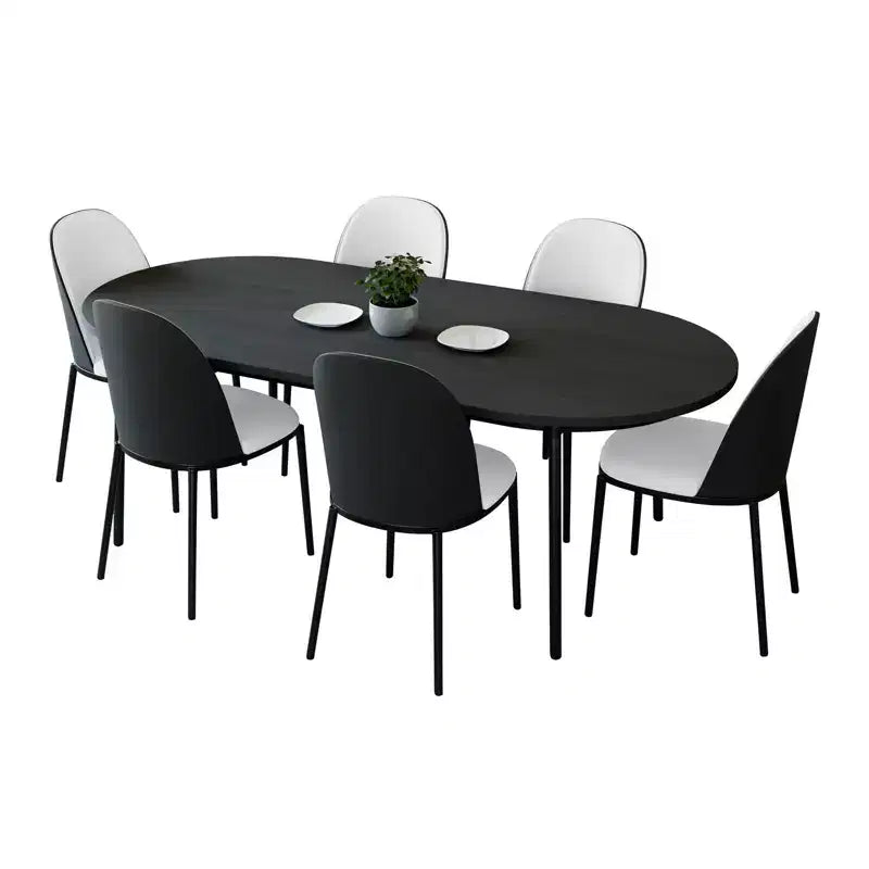 Ensemble de salle à manger 7 pièces LeisureMod Tule avec cadre en acier, 6 chaises de salle à manger rembourrées et table de salle à manger ovale de 180 cm avec plateau en bois