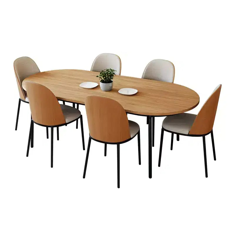 Ensemble de salle à manger 7 pièces LeisureMod Tule avec cadre en acier, 6 chaises de salle à manger rembourrées et table de salle à manger ovale de 180 cm avec plateau en bois