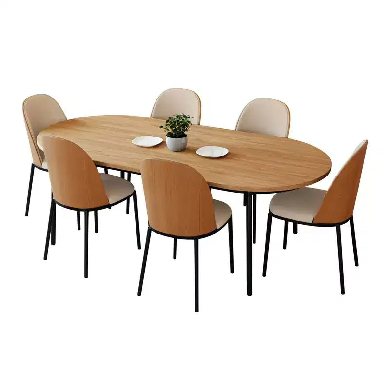 Ensemble de salle à manger 7 pièces LeisureMod Tule avec cadre en acier, 6 chaises de salle à manger rembourrées et table de salle à manger ovale de 180 cm avec plateau en bois