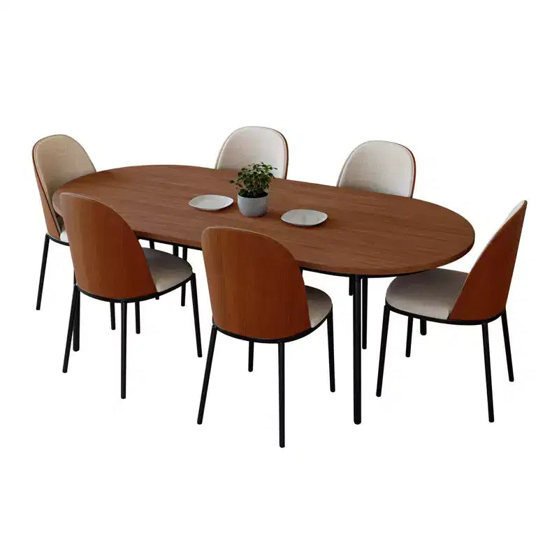 Ensemble de salle à manger 7 pièces LeisureMod Tule avec cadre en acier, 6 chaises de salle à manger rembourrées et table de salle à manger ovale de 180 cm avec plateau en bois