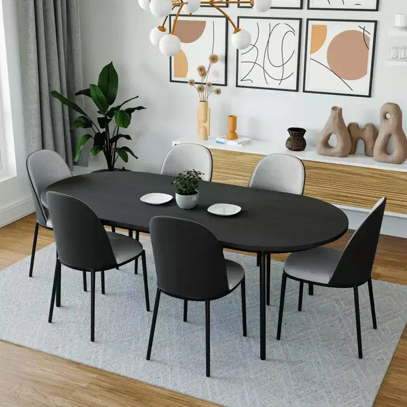 Ensemble de salle à manger 7 pièces LeisureMod Tule avec cadre en acier, 6 chaises de salle à manger rembourrées et table de salle à manger ovale de 180 cm avec plateau en bois