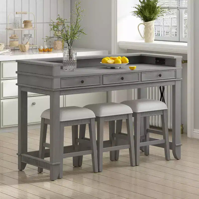 sumyeg TREXM 4-Piece Retro Dining Set with Kitchen Table 3 Chairs and 3 Storage Drawers