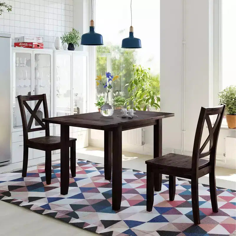 GDFStudio Torquil Ensemble repas 3 pièces en bois d'hévéa avec table pliante et 2 chaises à dossier en croix