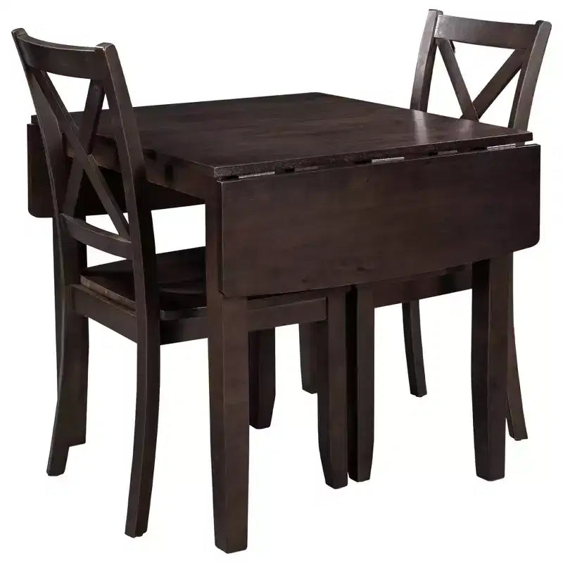 GDFStudio Torquil Ensemble repas 3 pièces en bois d'hévéa avec table pliante et 2 chaises à dossier en croix