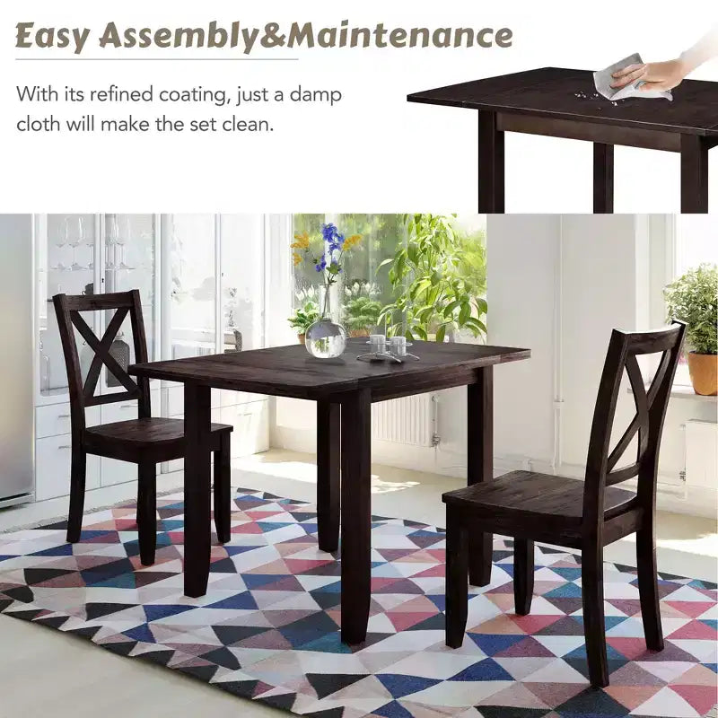 GDFStudio Torquil Ensemble repas 3 pièces en bois d'hévéa avec table pliante et 2 chaises à dossier en croix