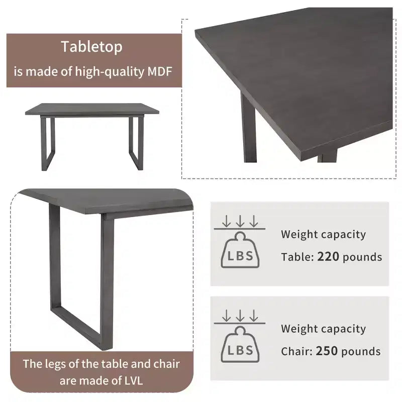 Ensemble de salle à manger 6 pièces de style ferme avec banc, table rectangulaire en bois et 4 chaises rembourrées pour cuisine, gris