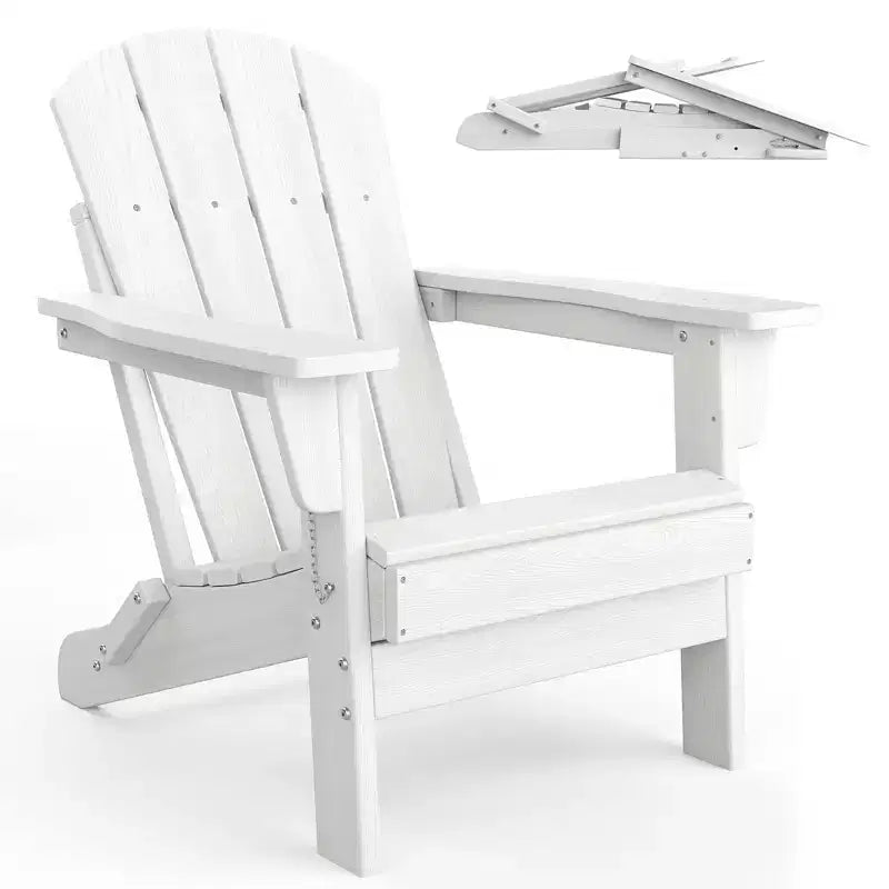 Ensemble de 2 chaises Adirondack pliantes avec table d'appoint, en plastique HDPE imitation bois, capacité de 172 kg, ensemble d'extérieur résistant aux intempéries pour patio, terrasse, foyer