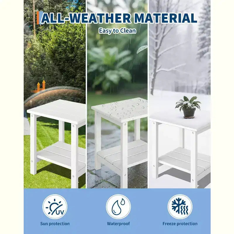 Ensemble de 2 chaises Adirondack pliantes avec table d'appoint, en plastique HDPE imitation bois, capacité de 172 kg, ensemble d'extérieur résistant aux intempéries pour patio, terrasse, foyer