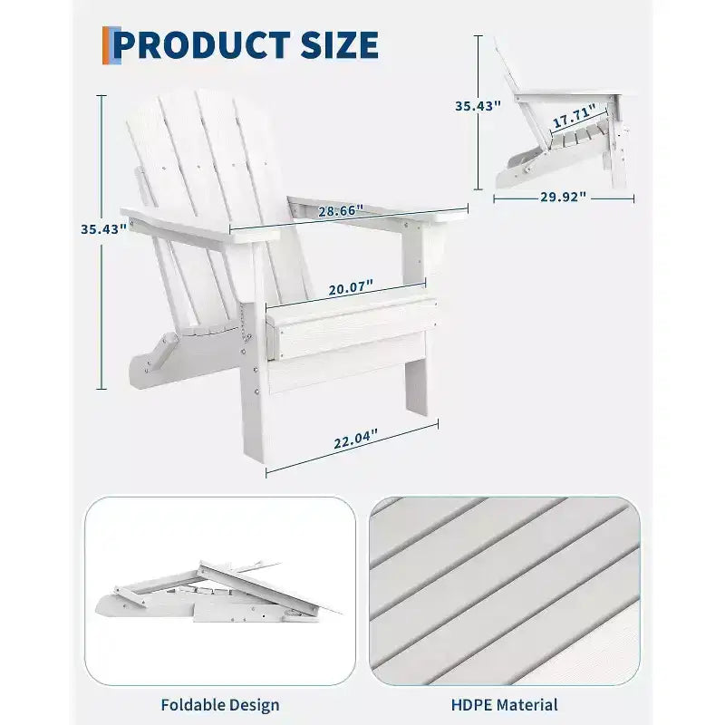 Ensemble de 2 chaises Adirondack pliantes avec table d'appoint, en plastique HDPE imitation bois, capacité de 172 kg, ensemble d'extérieur résistant aux intempéries pour patio, terrasse, foyer