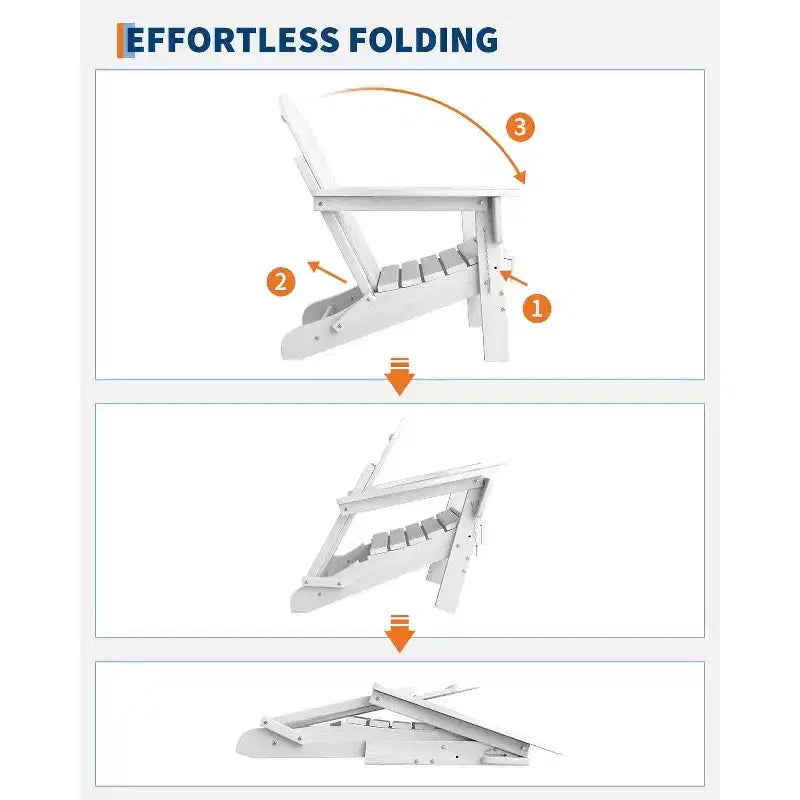 Ensemble de 2 chaises Adirondack pliantes avec table d'appoint, en plastique HDPE imitation bois, capacité de 172 kg, ensemble d'extérieur résistant aux intempéries pour patio, terrasse, foyer