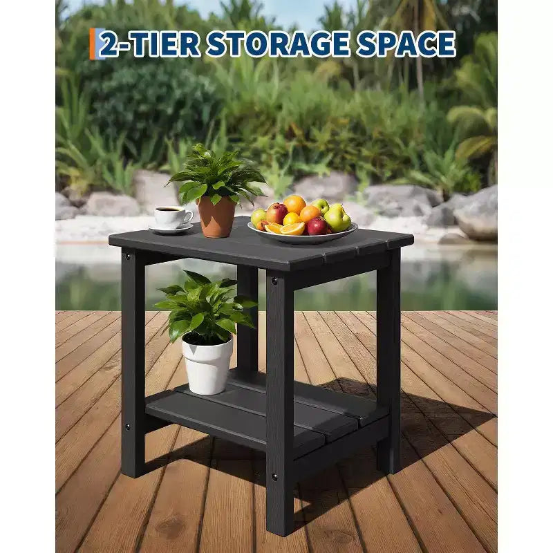 Ensemble de 2 chaises Adirondack pliantes avec table d'appoint, en plastique HDPE imitation bois, capacité de 172 kg, ensemble d'extérieur résistant aux intempéries pour patio, terrasse, foyer