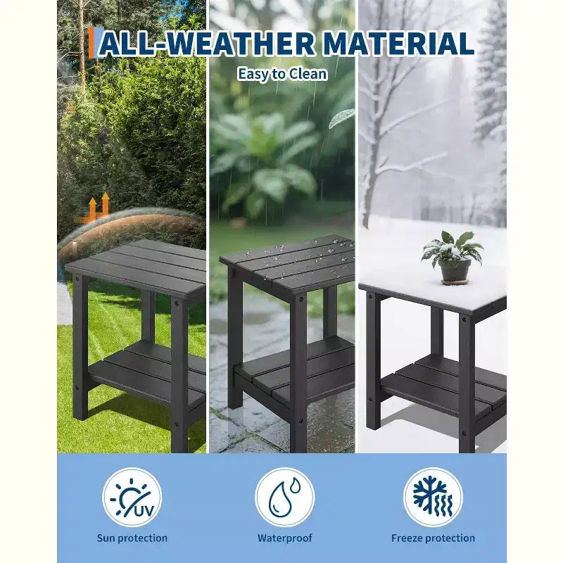 Ensemble de 2 chaises Adirondack pliantes avec table d'appoint, en plastique HDPE imitation bois, capacité de 172 kg, ensemble d'extérieur résistant aux intempéries pour patio, terrasse, foyer