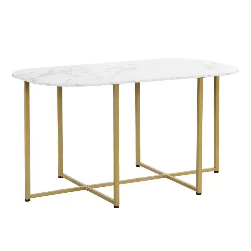 Ensemble de salle à manger moderne en marbre pour 6 personnes avec structure en métal, table rectangulaire en marbre autocollant et 6 chaises pour salle à manger et cuisine.