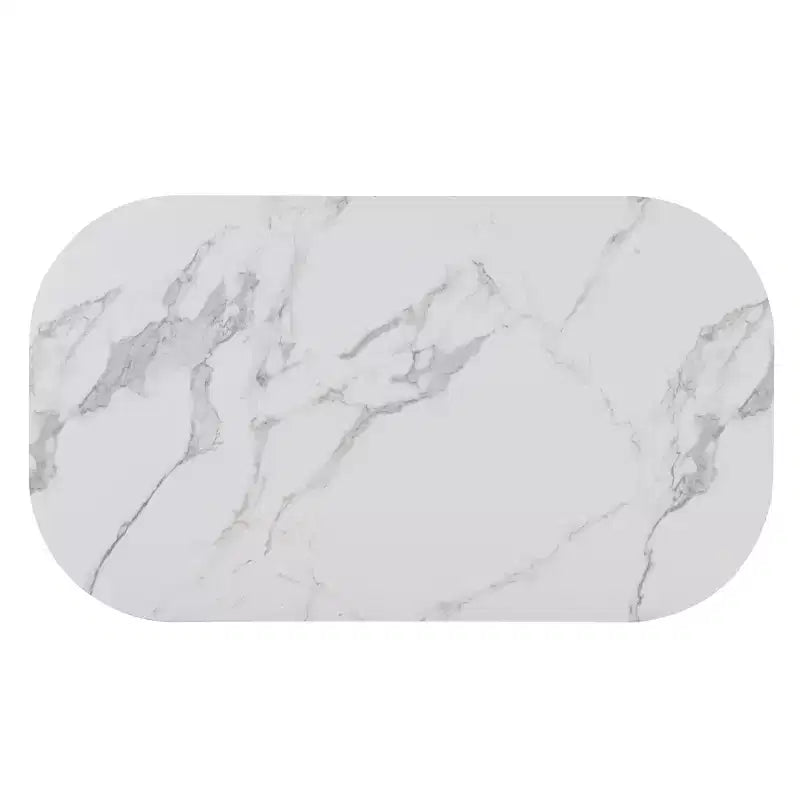 Ensemble de salle à manger moderne en marbre pour 6 personnes avec structure en métal, table rectangulaire en marbre autocollant et 6 chaises pour salle à manger et cuisine.