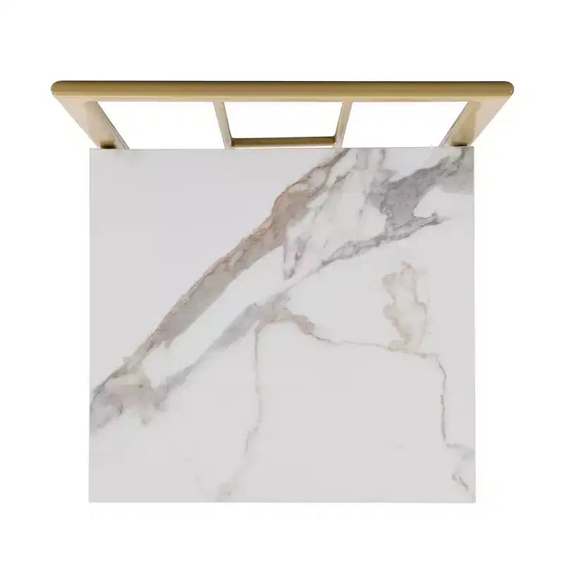 Ensemble de salle à manger moderne en marbre pour 6 personnes avec structure en métal, table rectangulaire en marbre autocollant et 6 chaises pour salle à manger et cuisine.