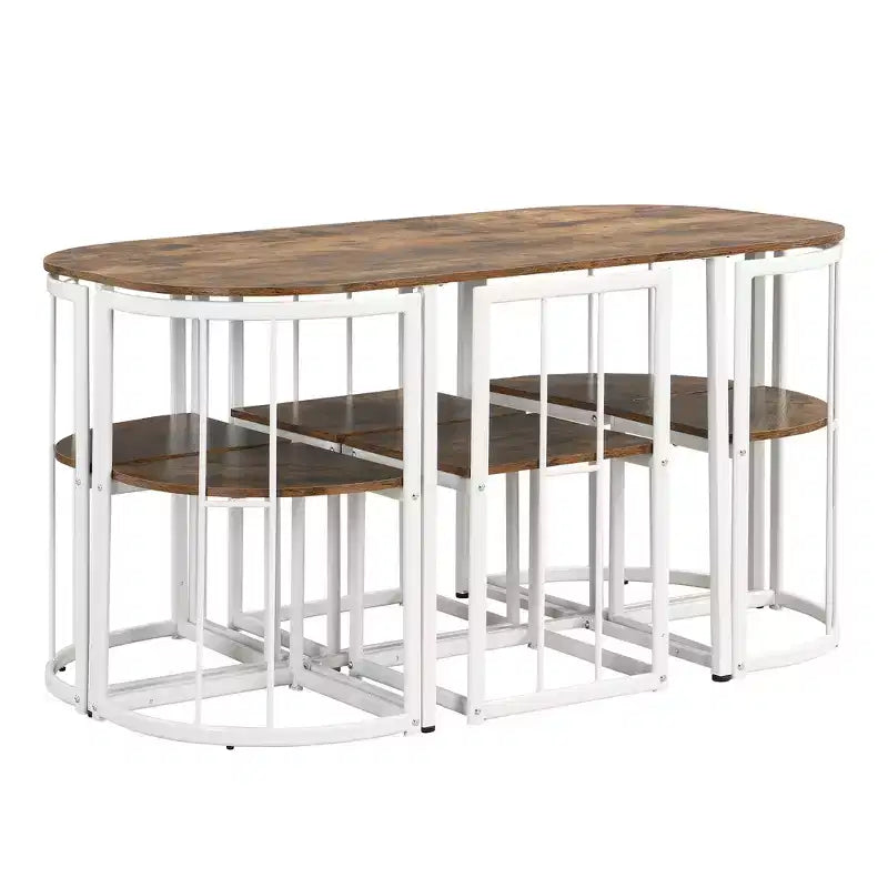 Ensemble de salle à manger moderne en marbre pour 6 personnes avec structure en métal, table rectangulaire en marbre autocollant et 6 chaises pour salle à manger et cuisine.