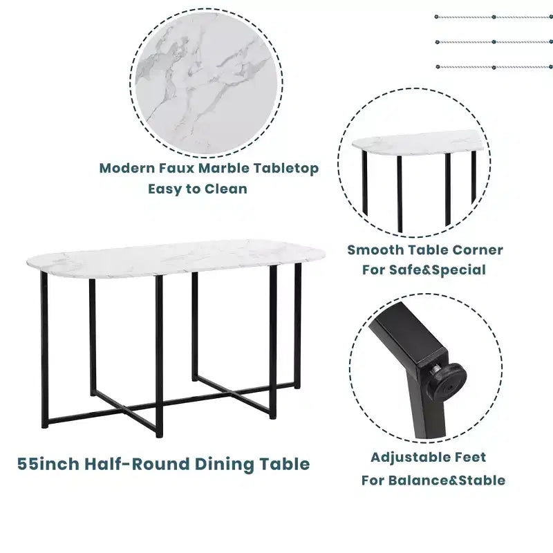 Ensemble de salle à manger moderne en marbre pour 6 personnes avec structure en métal, table rectangulaire en marbre autocollant et 6 chaises pour salle à manger et cuisine.