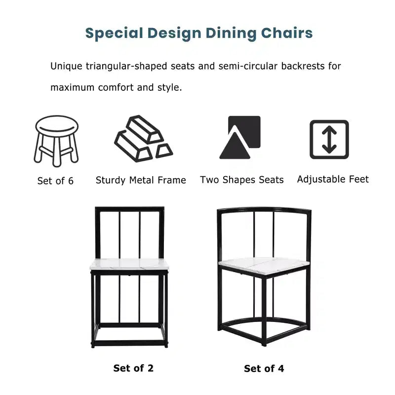 Ensemble de salle à manger moderne en marbre pour 6 personnes avec structure en métal, table rectangulaire en marbre autocollant et 6 chaises pour salle à manger et cuisine.