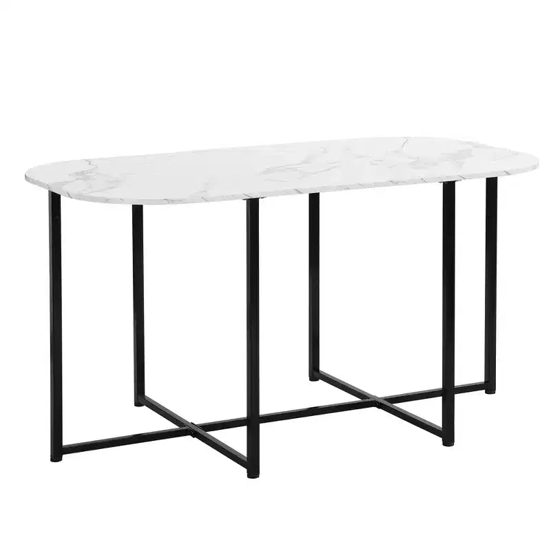 Ensemble de salle à manger moderne en marbre pour 6 personnes avec structure en métal, table rectangulaire en marbre autocollant et 6 chaises pour salle à manger et cuisine.