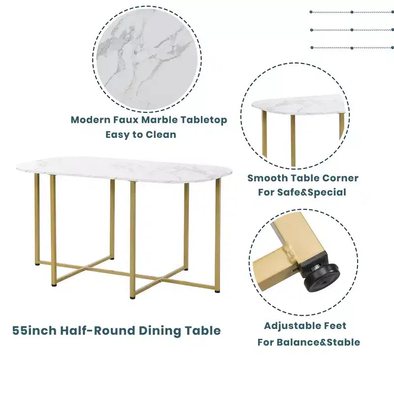 Ensemble de salle à manger moderne en marbre pour 6 personnes avec structure en métal, table rectangulaire en marbre autocollant et 6 chaises pour salle à manger et cuisine.