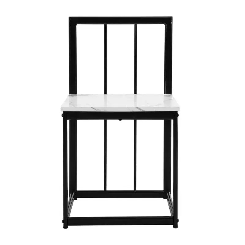 Ensemble de salle à manger moderne en marbre pour 6 personnes avec structure en métal, table rectangulaire en marbre autocollant et 6 chaises pour salle à manger et cuisine.
