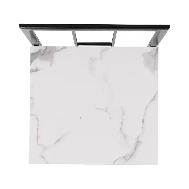 Ensemble de salle à manger moderne en marbre pour 6 personnes avec structure en métal, table rectangulaire en marbre autocollant et 6 chaises pour salle à manger et cuisine.