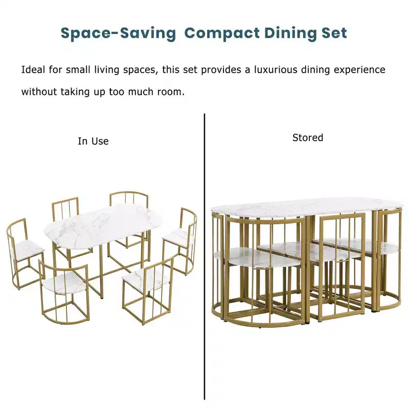 Ensemble de salle à manger moderne en marbre pour 6 personnes avec structure en métal, table rectangulaire en marbre autocollant et 6 chaises pour salle à manger et cuisine.