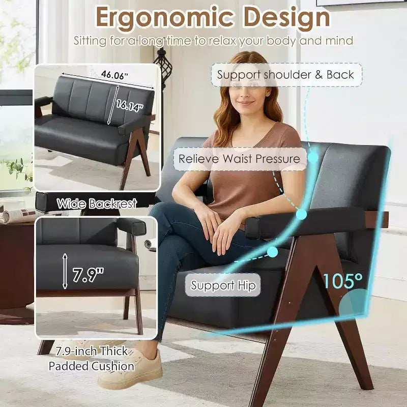 TYBOATLE Canapé et fauteuils d'appoint en similicuir, ensemble de canapés de bureau modernes, mini-causeuse rembourrée confortable avec 2 fauteuils d'appoint