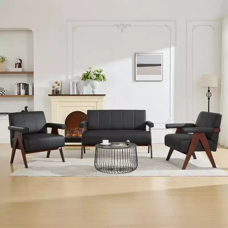 TYBOATLE Canapé et fauteuils d'appoint en similicuir, ensemble de canapés de bureau modernes, mini-causeuse rembourrée confortable avec 2 fauteuils d'appoint