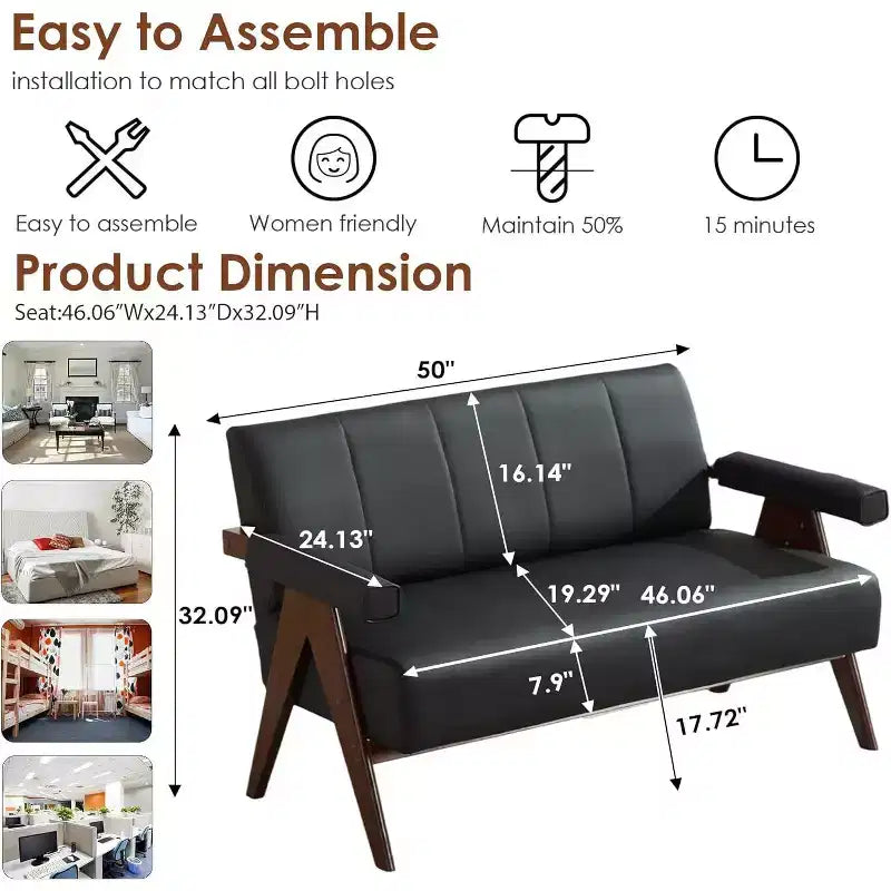 TYBOATLE Canapé et fauteuils d'appoint en similicuir, ensemble de canapés de bureau modernes, mini-causeuse rembourrée confortable avec 2 fauteuils d'appoint