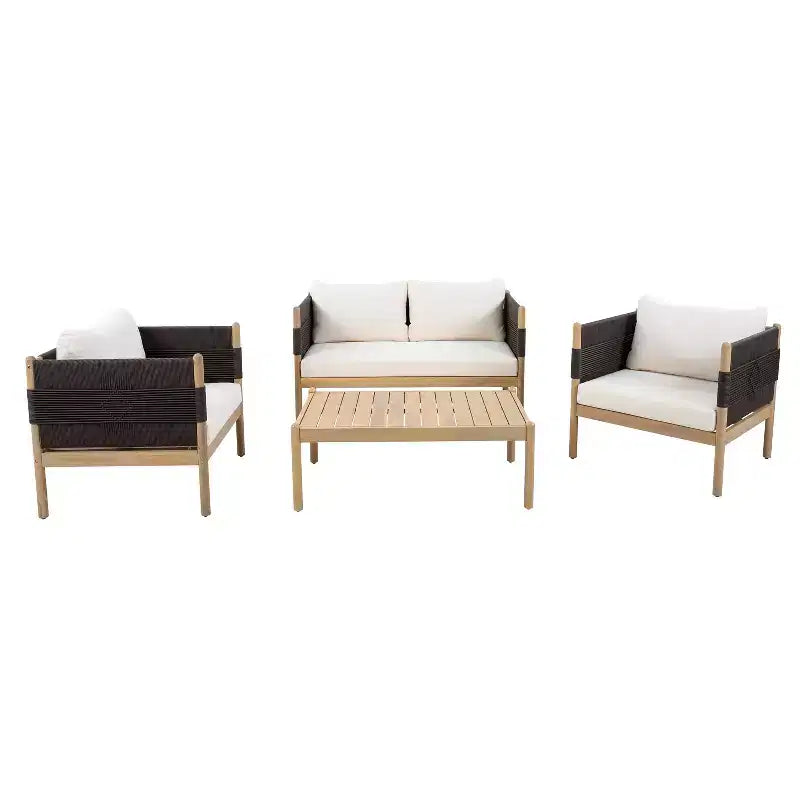 Christopher Knight Home Dahyun, ensemble de 4 sièges d'extérieur modernes en bois d'acacia avec table à lattes