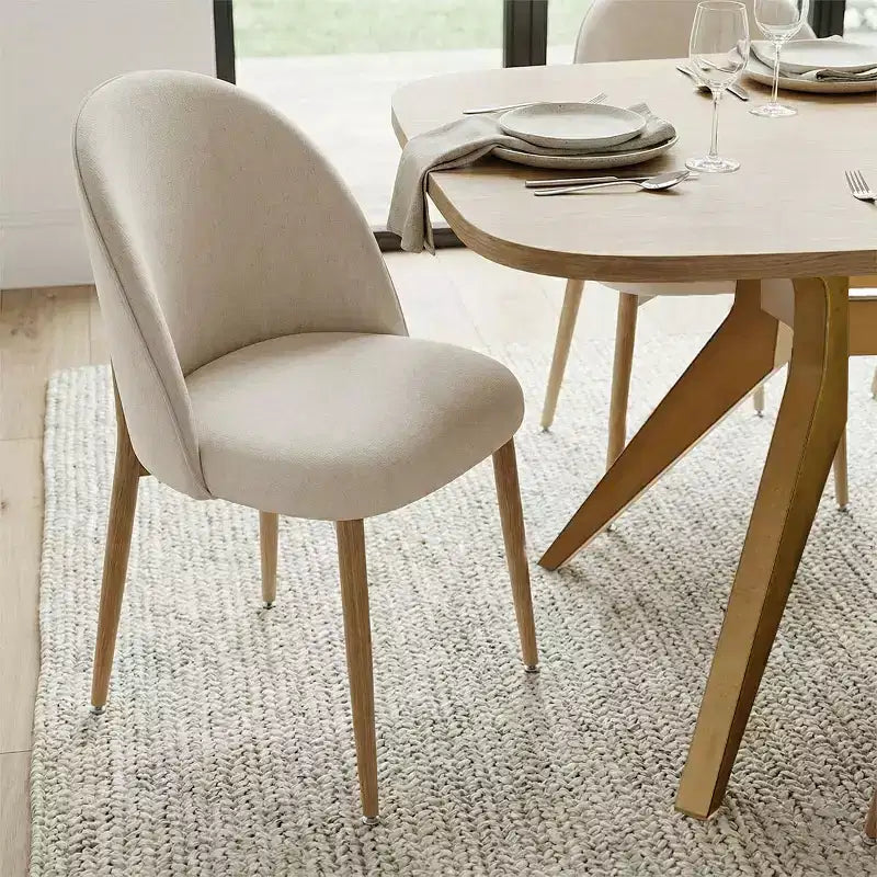 78-96 Table de salle à manger extensible moderne pour 6/8 personnes, ensemble de salle à manger Japandi avec chaises rembourrées beiges, piètement en tréteaux en V-Panipeachy