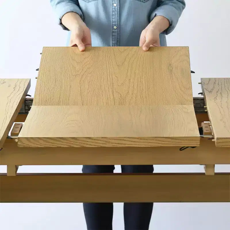 78-96 Table de salle à manger extensible moderne pour 6/8 personnes, ensemble de salle à manger Japandi avec chaises rembourrées beiges, piètement en tréteaux en V-Panipeachy