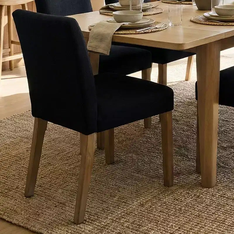 Ensemble de salle à manger extensible pour 8, table rectangulaire avec rallonges amovibles et chaises en lin sans accoudoirs, avec pieds en bois massif-Panipeachy