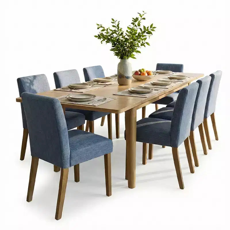 Ensemble de salle à manger extensible pour 8, table rectangulaire avec rallonges amovibles et chaises en lin sans accoudoirs, avec pieds en bois massif-Panipeachy
