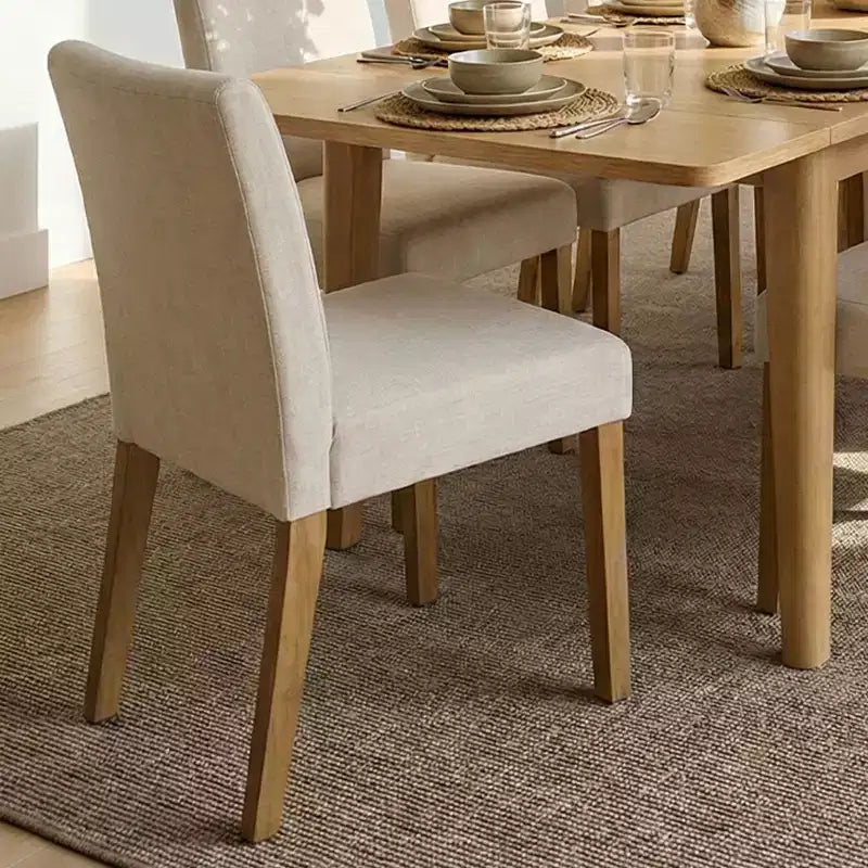 Ensemble de salle à manger extensible pour 8, table rectangulaire avec rallonges amovibles et chaises en lin sans accoudoirs, avec pieds en bois massif-Panipeachy