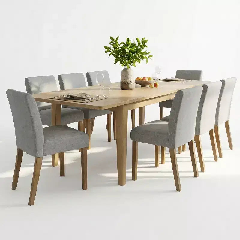Ensemble de salle à manger extensible pour 8, table rectangulaire avec rallonges amovibles et chaises en lin sans accoudoirs, avec pieds en bois massif-Panipeachy