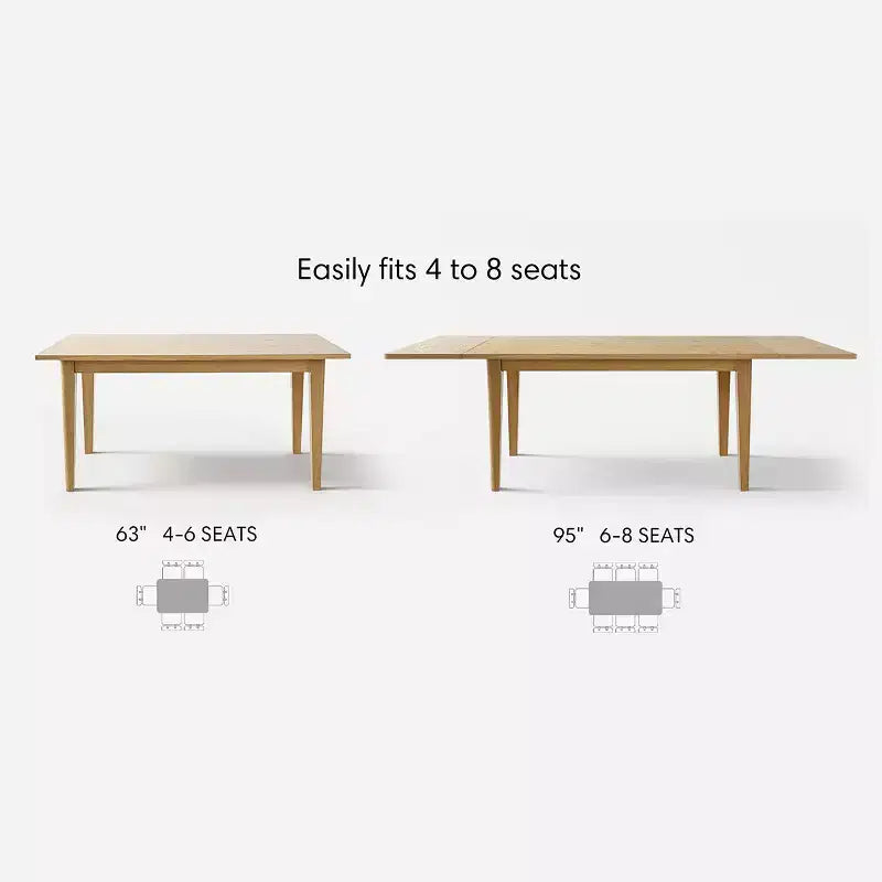 Ensemble de salle à manger extensible pour 8, table rectangulaire avec rallonges amovibles et chaises en lin sans accoudoirs, avec pieds en bois massif-Panipeachy