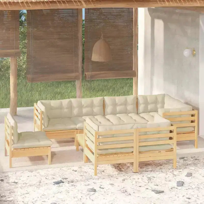 vidaXL Salon de jardin avec coussins – Bois de pin massif