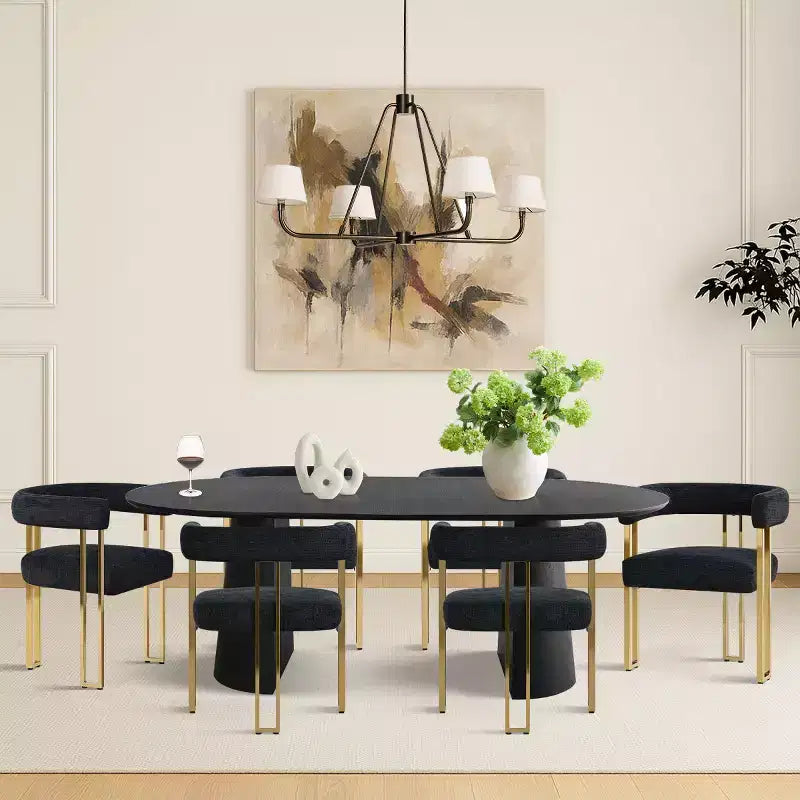 Ensemble Table à Manger Ovale Extensible 3-en-1 avec Chaises Rembourrées en Chenille et Pieds en Métal Doré, Meuble de Salle à Manger Polyvalent - Panipeachy