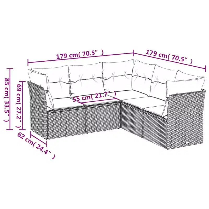 vidaXL Salon de jardin modulable avec coussins et rangement, disponible en différentes couleurs