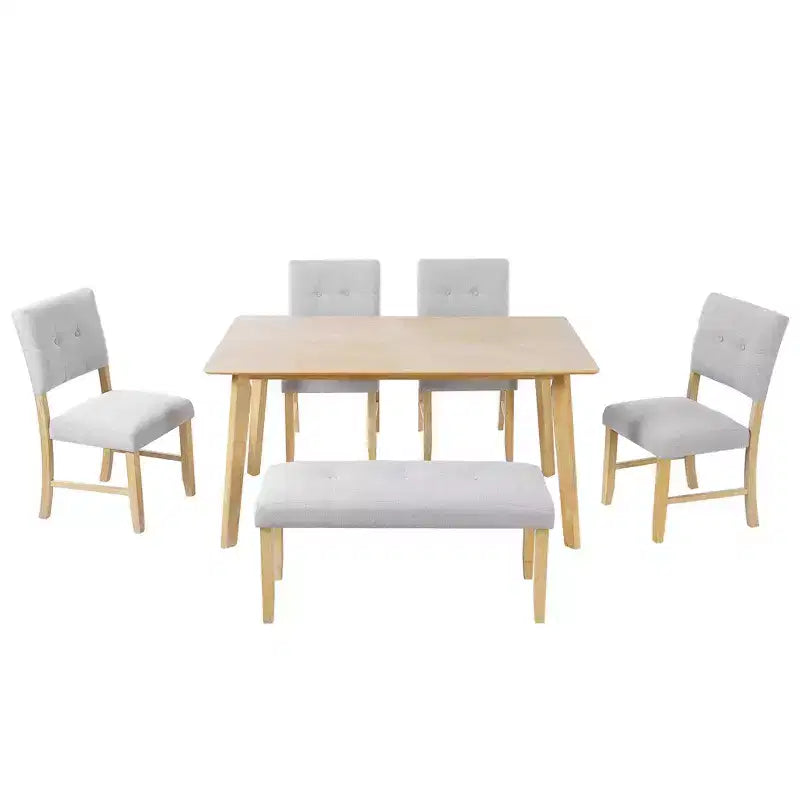 Ensemble de salle à manger rustique de 6 pièces avec table, 4 chaises et banc, pour 6 personnes, montage facile