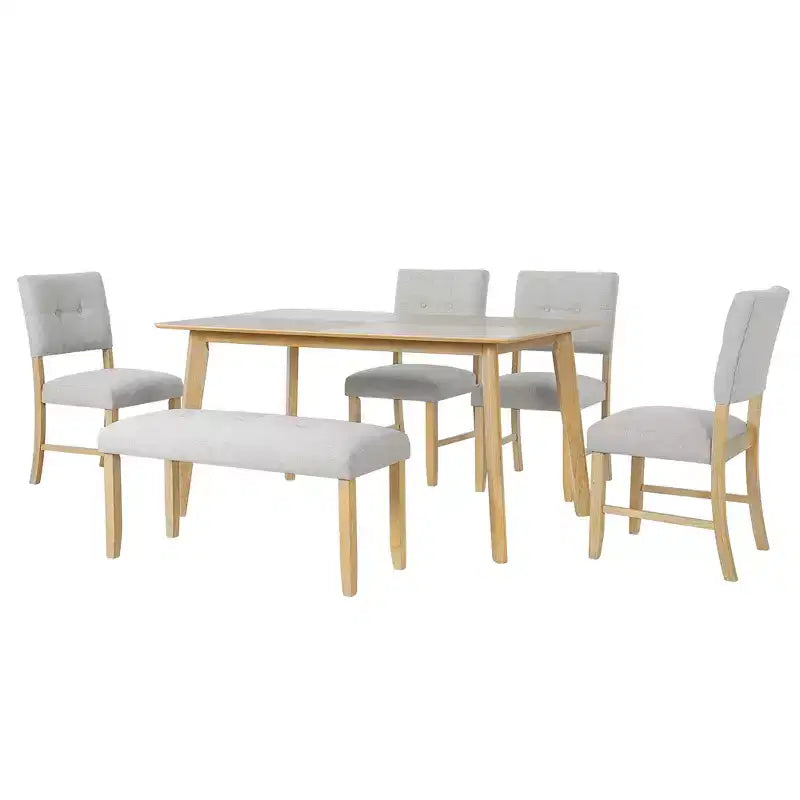 Ensemble de salle à manger rustique de 6 pièces avec table, 4 chaises et banc, pour 6 personnes, montage facile
