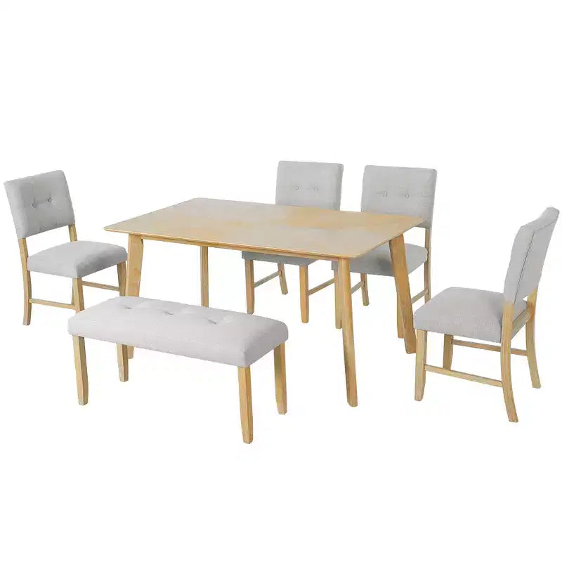 Ensemble de salle à manger rustique de 6 pièces avec table, 4 chaises et banc, pour 6 personnes, montage facile